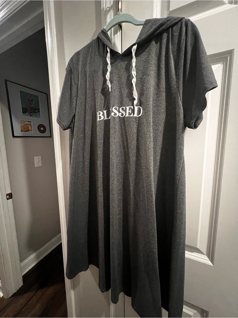 Justice Charcoal 'BLESSED' Hooded Dress with White Drawstrings